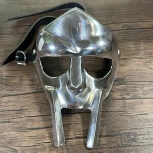 Medieval MF Doom Gladiator Mask Mad Villain Silver Finish Face Armor Halloween